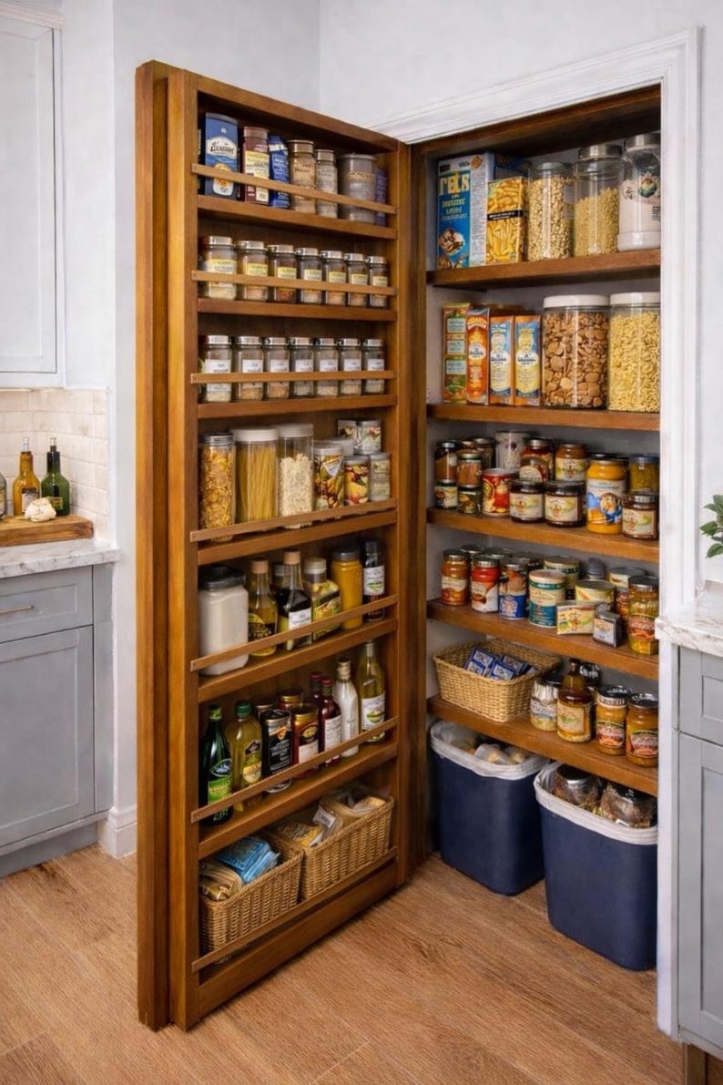 Custom Pantry Door Organizer (Inside Mount) | Handmade Wood Spice Rack Shelf | Made to Fit Any Door Size | Space-Saving Kitchen Storage image 1