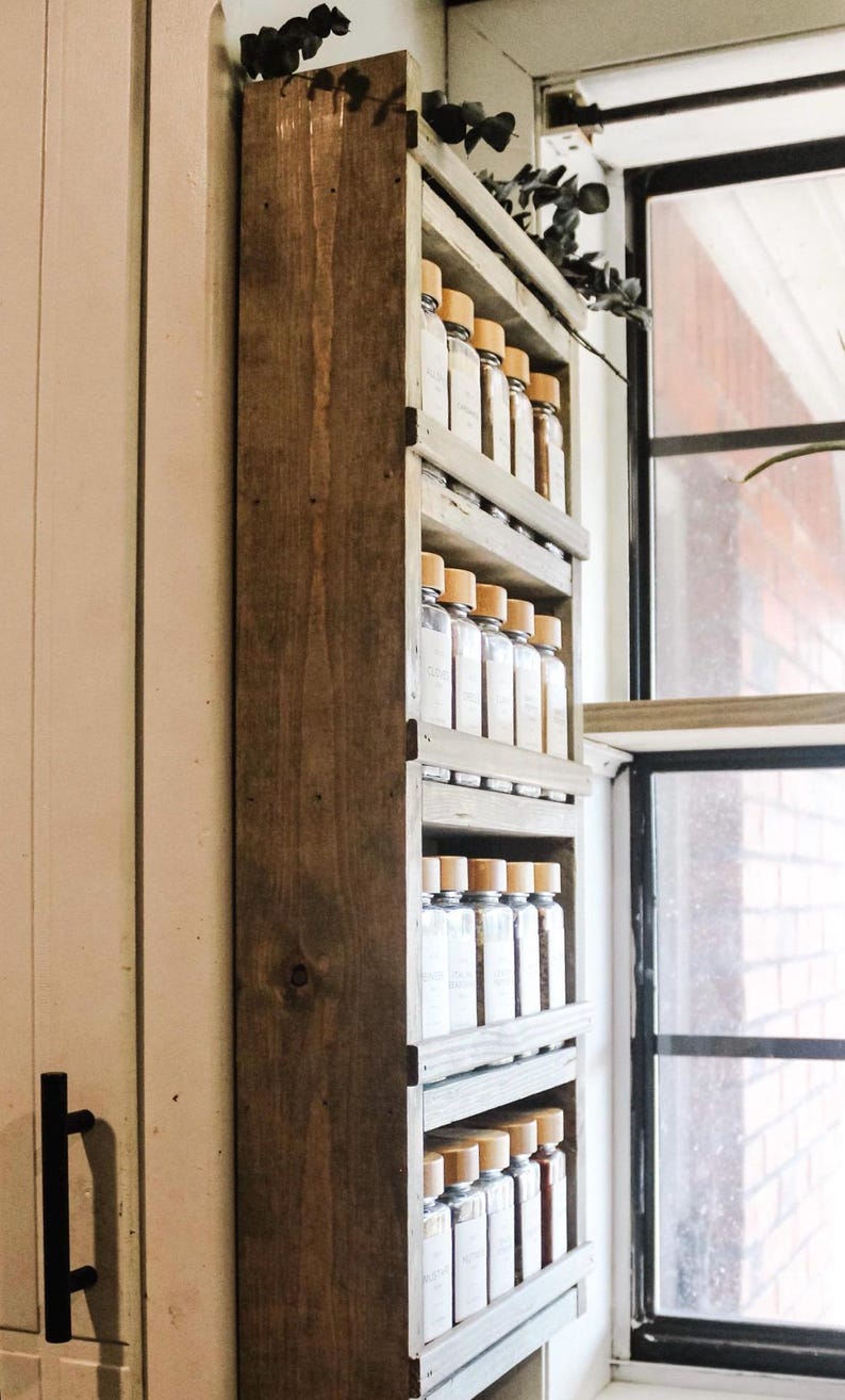Wall Mounted Wooden Spice Rack – Kitchen Organization - Etsy