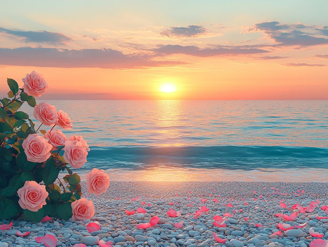 Sunset Pattern Roses Pink Roses in Front of A Pretty Sunset, Printable Wall Art ...