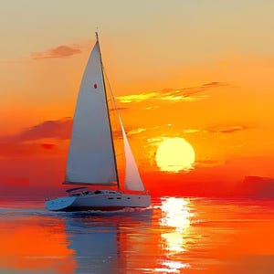 Sailboat at Sunset, Printable Wall Art, Housewarming Gift, Birthday, Digital Art Download, Wall Decor