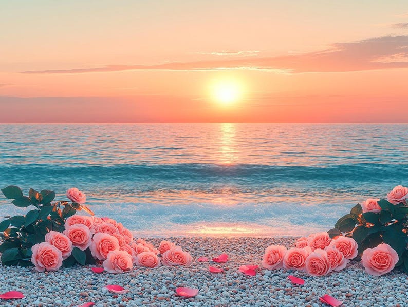 Sunset Pattern Roses Pink Roses in Front of A Pretty Sunset, Printable Wall Art ...