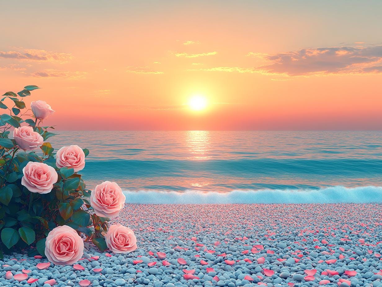 Pink Roses in Front of A Pretty Sunset, Printable Wall Art ...