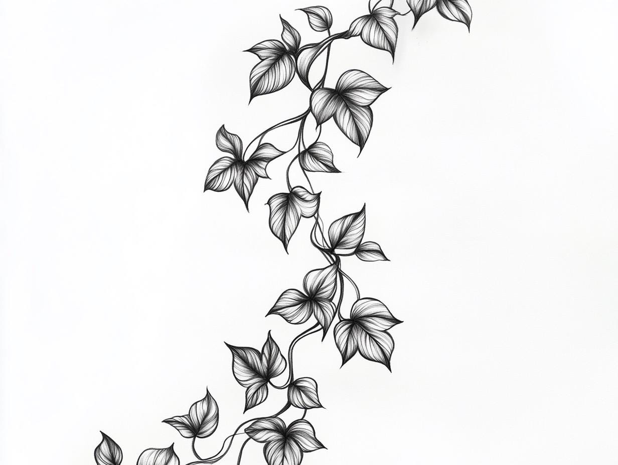 Beautiful Black and White Flower Vine Tattoo