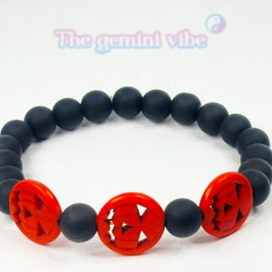 Jack O&#39; Lantern Trio & Black Matte Beads Bracelets | Halloween Jewelry | Custom Sizes