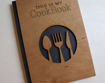 Libro de recetas personalizado, Libro de recetas en blanco, Libro de recetas de madera, Libro de cocina personalizado, Carpeta de recetas personalizada, Regalo de aniversario, Regalo de inauguración de la casa