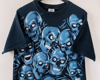 Vintage 2001 Liquid Blue Blue Skull Pile T-shirt Black