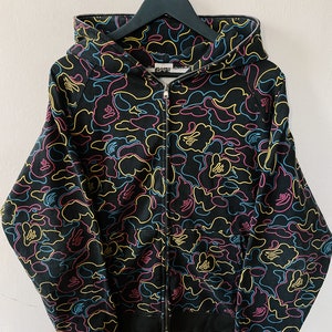 Vintage Y2K Bape A Bathing Ape Neon Camo Fullzip Hoodie