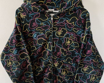 Vintage Y2K Bape A Bathing Ape Neon Camo Fullzip Hoodie Black / Multi