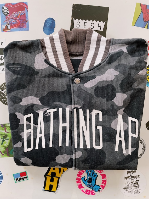 Vintage Y2K Bape A Bathing Ape Spellout Dark Camo Varsity Jacket