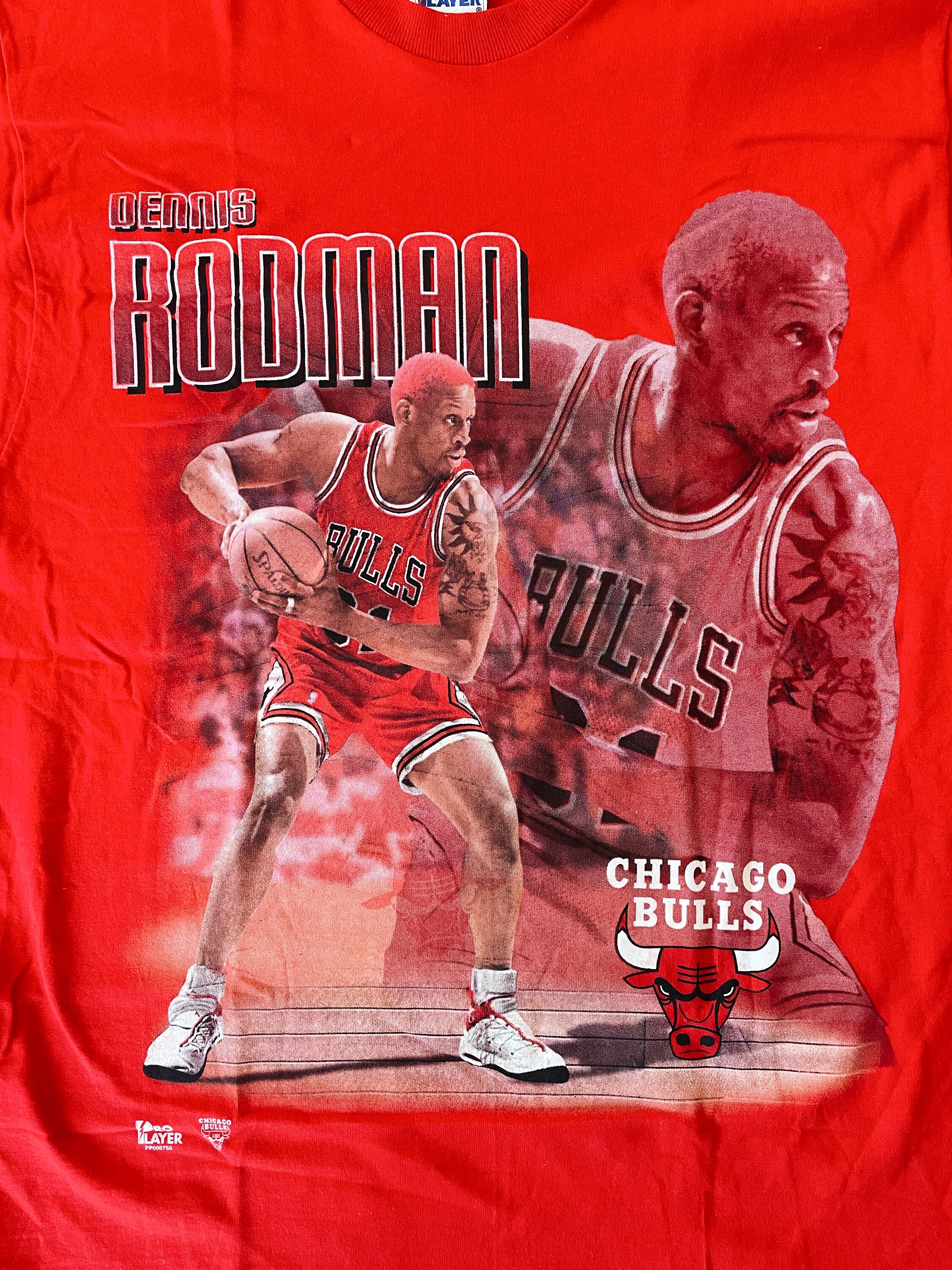 【新品】PRO PLAYER 90s USA製 NBA公式「ロッドマン」Tシャツ Vintage 90s NBA Pro Player Dennis Rodman Chicago Bulls T