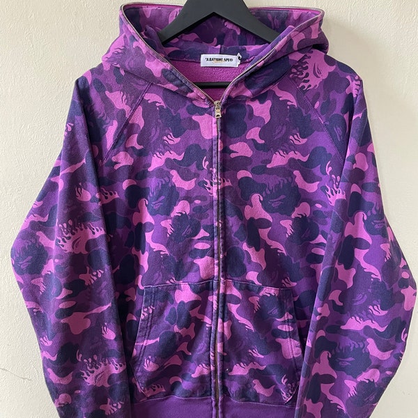 Vintage Y2K Bape A Bathing Ape Fire Camo Fullzip Hoodie Purple