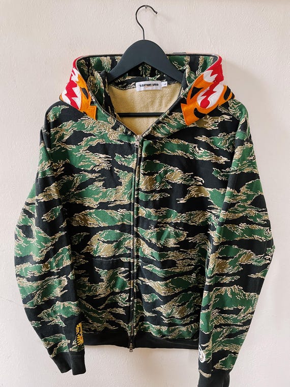 Vintage Y2K Bape A Bathing Ape Funthera Militia Tiger Camo Fullzip Hoodie Green Black Etsy