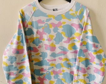 Vintage Y2K Bape A Bathing Ape Candy Cotton Camo Crewneck White / Pink / Blue / Yellow