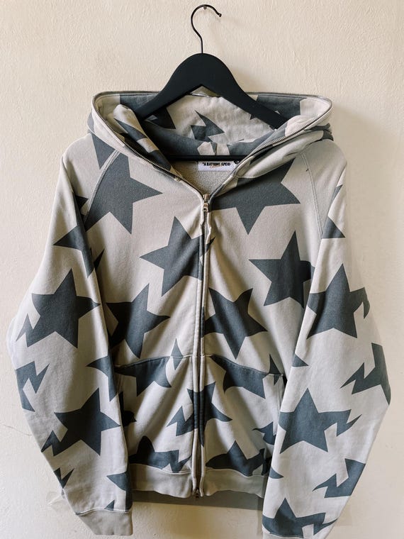 Vintage Y2K Bape A Bathing Ape Sta All Over Full Zip Hoodie Gray
