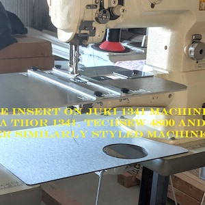 May include: A silver table insert for a Juki 1341 sewing machine. The insert is designed to fit a Thor 1341, Techsew 4800, and other similarly styled machines.