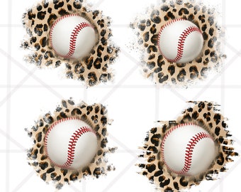 Leopard Baseball Patches PNG Bundle, Baseball Splash PNG Pack, Baseball Leopard Patches Sublimation Design, Watercolor Background PNG