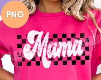 Retro Checkered Mama PNG, White and Black distressed Mom Design, Trendy Mom Life Digital, Cool Mom PNG, Mama Shirt Design, Checkerboard Mama