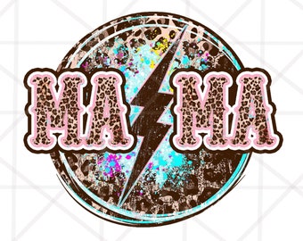 Mama Lightning Bolt Leopard Cheetah Print Sublimation Designs Sublimation Design Downloads - PNG Transparent