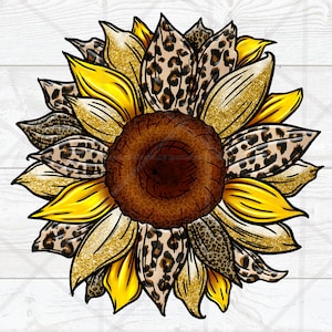 Cheetah Leopard Sunflower Design PNG DIGITAL DOWNLOAD for sublimation, Western sunfloer png, leopard flower sublimation, cheetah sunflower