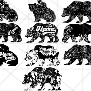 10 Different Design Floral Bear Mama SVG Bundle, Flower Mama Bear svg, Flower Bear png Pack, Cricut & Silhouette cut files, Mothers Day svg