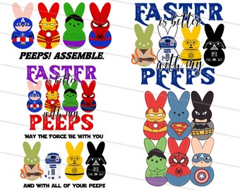 BUNDLE 10+ Easter Superhero PNG, Peeps Assemble Png, Easter Bunny Superhero Sublimation Design, Easter star wars png, Darth vader png files