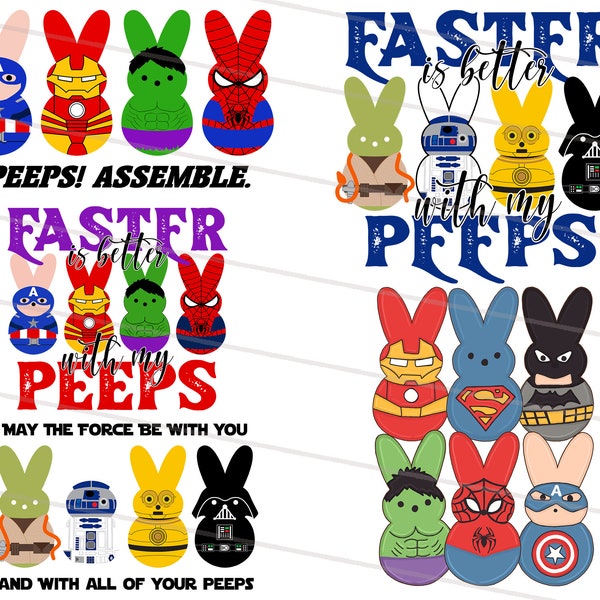 BUNDLE 10+ Easter Superhero PNG, Peeps Assemble Png, Easter Bunny Superhero Sublimation Design, Easter star wars png, Darth vader png files