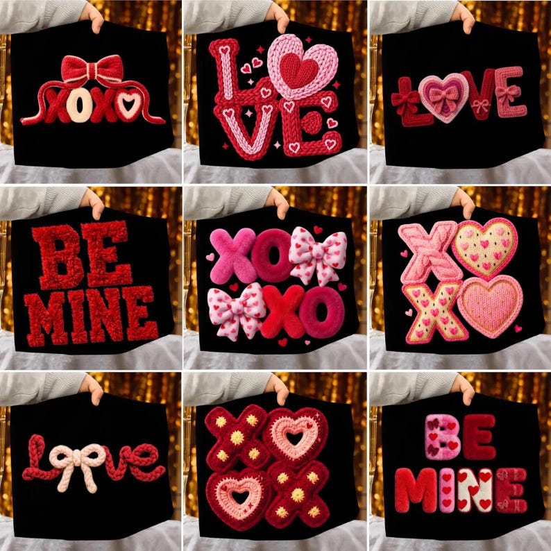 Valentines Day PNG Bundle, Faux Yarn Latch Hook Yarn Bow Coquette ...