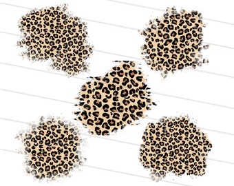 May include: Five digital clipart images of leopard print in various shapes and sizes. The leopard print is brown and black on a white background.