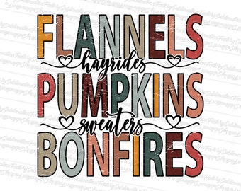 Flannels Hayrides Pumpkins PNG File for Sublimation, Retro Fall Sublimation, Autumn sayings, Thanksgiving png, October png, Halloween png