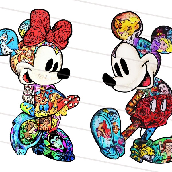 Mickey & Minnie Splash of color, Cartoon Characters PNG, Waterslide Sublimation, Mickey, Printable Decal, Image Download, Family Trip Png