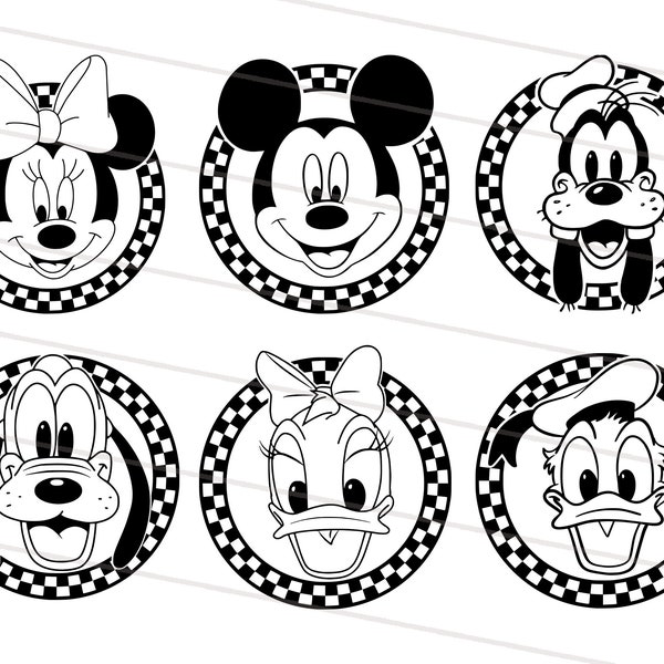 Retro Checkered Mickey and Friends Svg, Png, Dxf, Eps, Cutting machines, Print, Sublimation