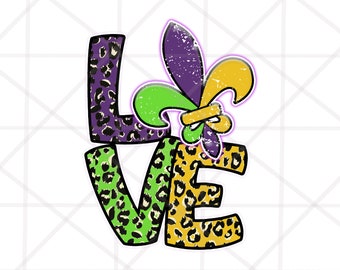 2 Design Love Mardi Gras PNG, Mardi Gras sublimation design download, Fleur De Lis festival png, Instant Download, Fat Tuesday Clipart