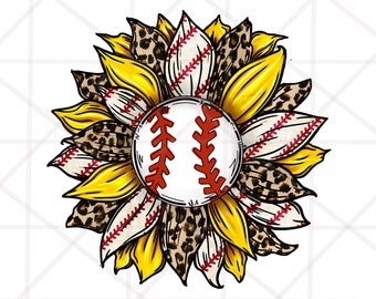 Leopard Baseball Sunflower PNG Image, Baseball Leopard Sunflower Design, Cheetah Print T-Ball Sublimation Designs Downloads, Baseball mama