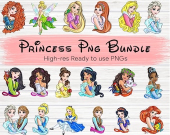 18 Princess PNG BUNDLE, 18 Projekt ilustracji, Wysoka rozdzielczość PNG dla wszystkich księżniczek, Pobieranie cyfrowe, Projekt sublimacji księżniczki