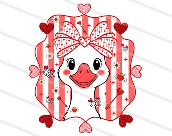 PNG di Preppy Valentines Goose, design di maglietta di Valentine Love Coquette Silly Goose, adorabili disegni di sublimazione di Goose