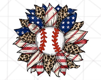 Baseball Sunflower PNG Image, Baseball Leopard Design, 4th of july Sublimation Designs Downloads, Sunflower Patriotic PNG File