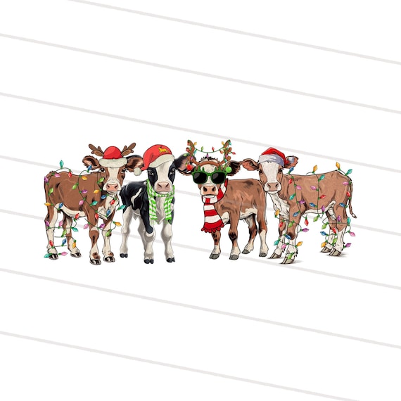 Cow Christmas Light PNG, Mooey Christmas Png, Farm Animal PNG, Cow Lover Png, Farmer Christmas Png Sublimation Only, Instant Download