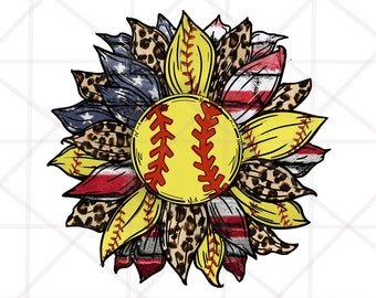 Softball Sunflower PNG Image, Softball Leopard Design, 4th of july Sublimation Designs Downloads, Sunflower Patriotic PNG File