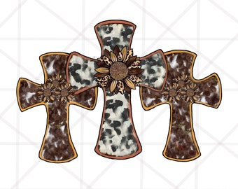 2 Design Western Leopard Gemstone Sunflower Cross Png Sublimation Design Downloads, Cowhide Cross SVG, Western Cross Png, Cross SVG