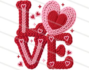 Faux Yarn Crochet Love Valentines Day PNG | Latch Hook Yarn Heart Sublimation Designs | Coquette Retro Valentine Shirt PNG Download