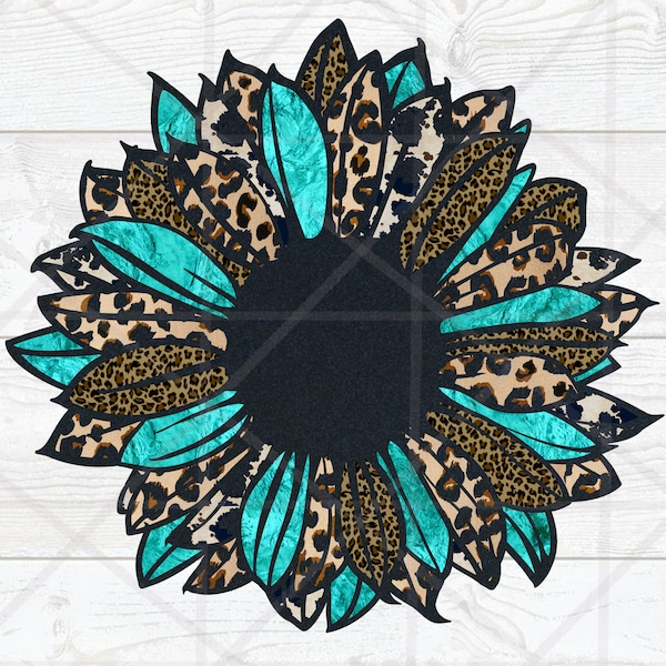 2 Design Western Leopard Sunflower Png, Cheetah Print Sunflower Sublimation Designs, Turquoise Sunflower png, Cow pattern flower png