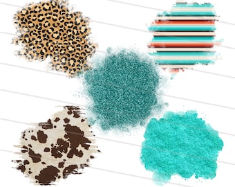 Distressed Leopard Western Patches PNG Bundle, Turqoise Patches, Glitter Patch Background, Cheetah Sublimation PNG, Sublimation Patches