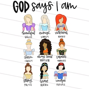 Princesses png | God says I am png | Sublimation Design | Digital Download, Women’s, Kids Shirt PNG, All Princess png