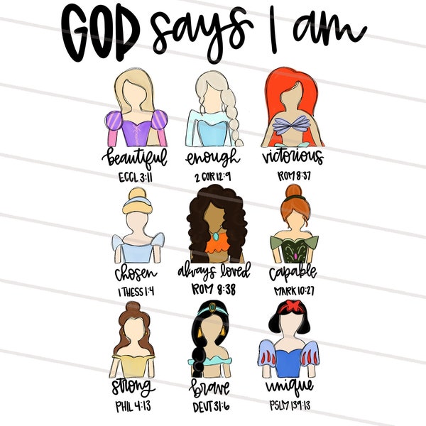 Prinzessinnen png | Gott sagt, ich bin png | Sublimationsdesign | Digitaler Download, Damen, Kinder Shirt PNG, Prinzessin png