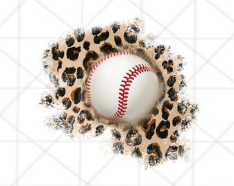Leopard Baseball Patch PNG, Baseball Splash PNG, Baseball Leopard Patches Sublimation Design, Watercolor Background PNG