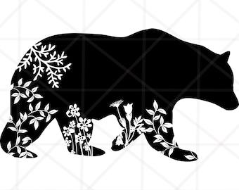 Floral Bear SVG, Mama Bear svg, Mom Life Svg, Bear sublimation, Flower Animal png, Flower Bear png, Cricut & Silhouette cut files