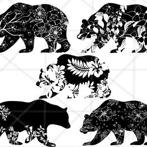 5 Different Design Floral Bear SVG Bundle, Mama Bear svg, Flower Animal png Pack, Flower Bear png, Cricut & Silhouette cut files