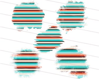 May include: Five digital clipart images of teal, orange, and white striped circles with a distressed, watercolor effect.