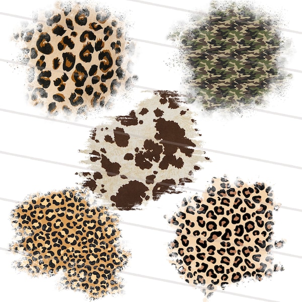 Distressed Leopard Patches PNG Bundle, Camo Patches, Western Patch Background, Cheetah Sublimation PNG Design, Sublimation Patches