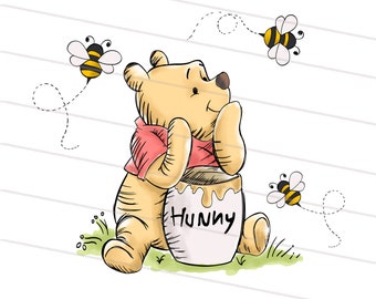 Honey Bear Watercolor Digital Clipart, Bear With Honey Pot Png, Honey Bear Png, Cartoon Bear Png, Honey Bee Sublimation, Instant Download